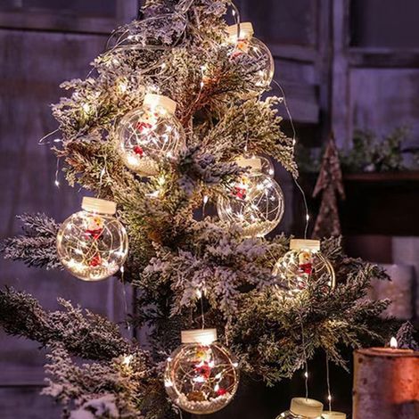 Couleurs chaudes - Guirlande lumineuse LED Père Noël, boules de Noël, bonhomme de neige, décoration de fenêtre, décoration de fêtes, guirlande lumineuse en fil de cuivre, guirlande lumineuse ronde, gu (1/4)