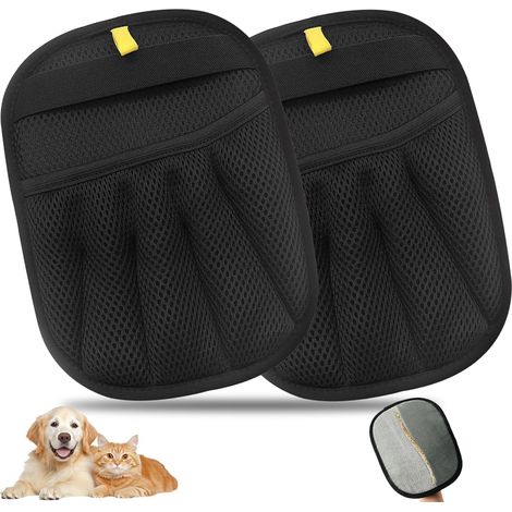 Lot de 2 gants de brossage pour poils d'animaux, brosse double face pour le lavage, le toilettage et l'élimination des poils d'animaux, pour canapé, vêtements (1/5)