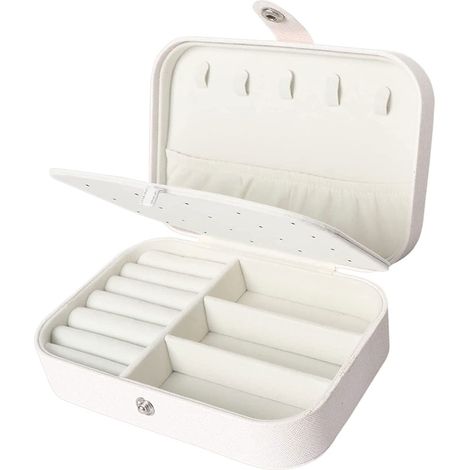 Boite De Rangement Bijoux Voyage - 2 Niveaux - Cuir Synthétique PU - Intérieur Velours - Compartiments Réglables Pour Boucles D Oreilles Bracelets Anneaux Colliers - 16 x 11 x 5 cm (1/5)