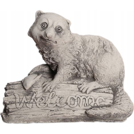 Sculpture de suricate gris avec panneau de bienvenue, sculpture en béton