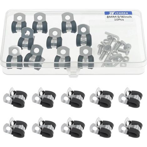 10 Colliers De Serrage 8mm Acier Inoxydable Caoutchouc Avec Vis Pour Tuyau Cable Auto (1/5)