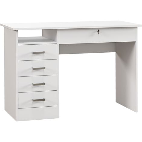 HOMCOM Scrivania Moderna 5 Cassetti con Serratura e Vano Aperto 110x50x76cm