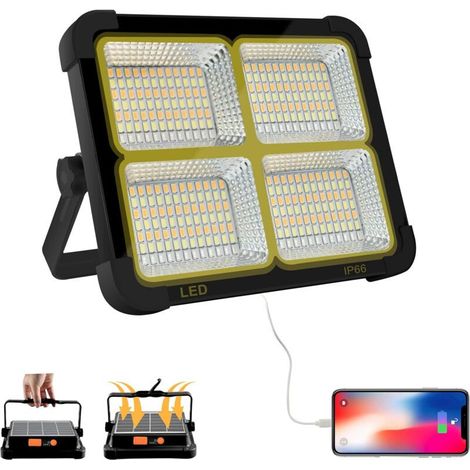 Projecteur LED Rechargeable 100W 10000LM, Lumière de Travail avec Panneau Solaire, 16500mAh, pour Camping, Chantier, Garage, Atelier (1/4)