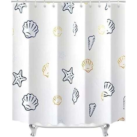[JAMAIS UTILISÉ] Rideau de douche 80 x 180 cm - Motif monde marin - Ourlet lesté - Anti-moisissure - Imperméable - Lavable - En polyester - Avec œillets et 8 anneaux pour rideau de douche - Pour salle (1/4)