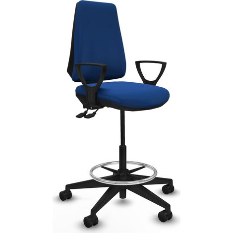 Taburete Elche AS similpiel azul brazos fijos base piramidal ruedas 65mm nailon