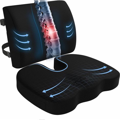 Coussin lombaire et d'assise antidérapant en mousse à mémoire de forme pour chaises de bureau, chaises de gaming et sièges auto : soutien du dos et (1/4)