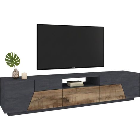 Dmora - Mobile porta TV Animai, Credenza bassa da soggiorno, Base porta televisione, 100% Made in Italy, cm 220x43h46, Ardesia e Acero