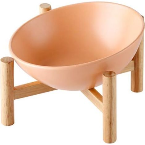 Orange Porte-gamelle Surélevée Gamelle incliné pour Chien et Chat Céramique avec Bambou Support en Bois Petit- (1/4)