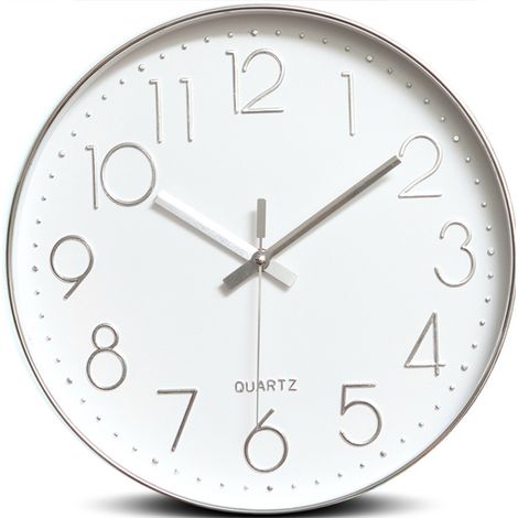 Horloge murale minimaliste (argenté), 30CM (12 pouces) Horloge murale moderne et silencieuse, mouvement à quartz silencieux