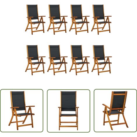 The Living Store Chaises de jardin pliantes lot de 8 acacia massif et textilène - Chaise De Jardin - Fauteuil De Jardin - Meubles De Jardin - Bois D'acacia - Textile (1/5)
