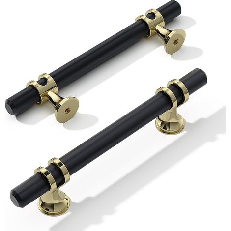 Tiradores para muebles FURNIWARE, paquete de 10 unidades - 96 mm - Distancia entre orificios - Tiradores para muebles - Tiradores para armarios de cocina - Para puertas de baño - Armario - Dorado + (1/5)