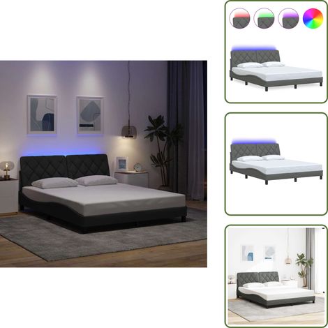 Cadre de lit avec LED sans matelas gris foncé 160x200 cm tissu - Cadre De Lit - Cadres De Lit - Lit - Meuble De Chambre À Coucher (1/5)