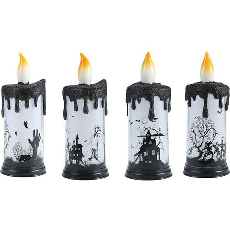 Juego de 4 velas de Halloween, Velas sin llama para Halloween, Iluminación LED a pilas, Ideal para Halloween, galas y fiestas, Color negro (1/5)