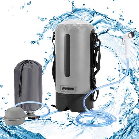 Jiubiaz Campingdusche, 12L Outdoordusche mit Fusspumpe und Handbrause, Grau tragbare Outdoor Reisedusche