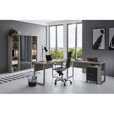 BMG Möbel Büromöbel-Set, Office Edition Set 3, eiche sonoma/ anthrazit hochglanz