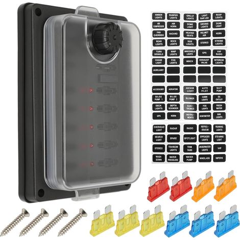 10 Way Waterproof Fuse Box with Negative Collecting Rail and Indicator Fuse Dispenser with Cover for Car Boat Van SUV (1/5)