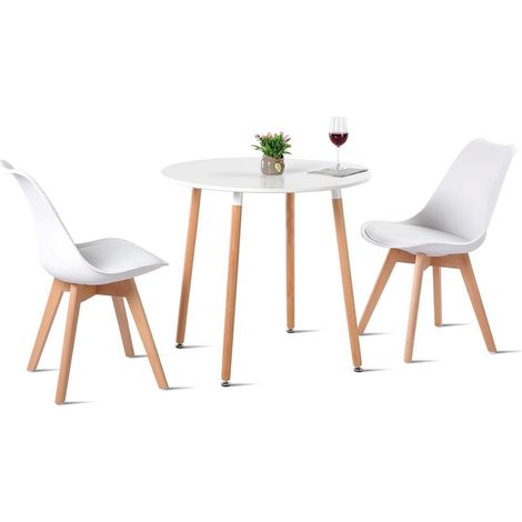 Esstisch-Set mit 2 Stühlen, skandinavisch, rund, Holz, 80 cm, weiß (1/5)