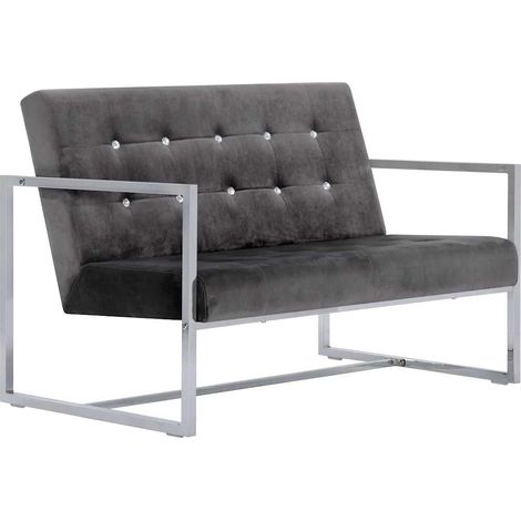 Divano a 2 Posti Sofa con Braccioli Grigio Scuro Cromato e Velluto (1/5)