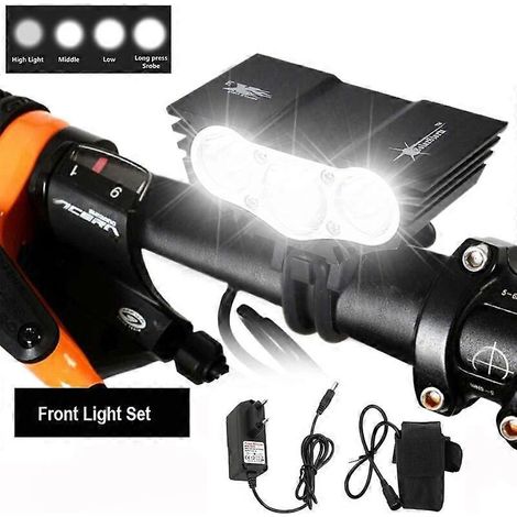 Lampe frontale Solarstorm 15000 lm, 4 modes + batterie, éclairage vélo 3 LED CREE XM-L U2 (1/5)
