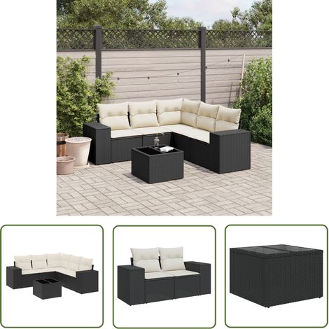 The Living Store 6-tlg. Garten-Sofagarnitur mit Kissen Schwarz Poly Rattan - Gartenmöbel Set - Esstischset - Rattan Möbel - Outdoor Möbel - Gartenlounge (1/5)