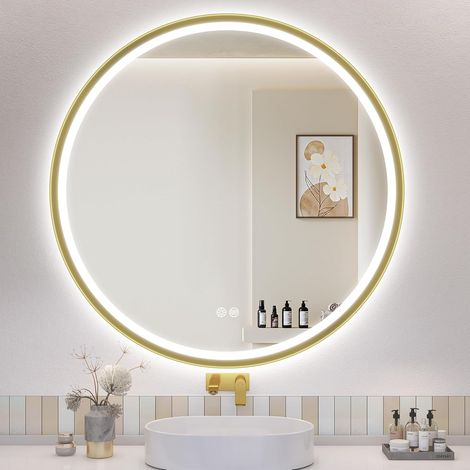 Miroir Salle de Bain avec Eclairage 80 cm, Cadre Aluminium (1/5)