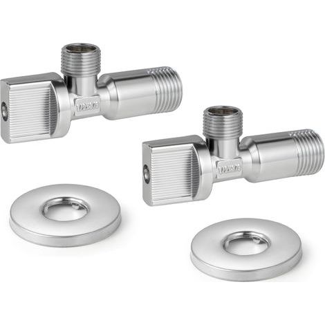 Vanne d'angle WC Quart de Tour 1/2" x 3/8" Chrome - Lot de 2 (1/5)