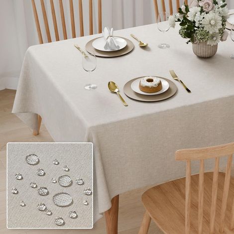 Nappe 140x100cm imperméable lavable rectangulaire beige aspect lin