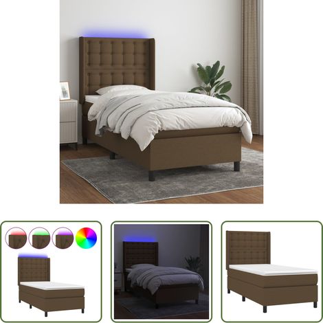 Sommier tapissier - Sommier à lattes de lit matelas LED Marron foncé 90x190cm Tissu (1/5)