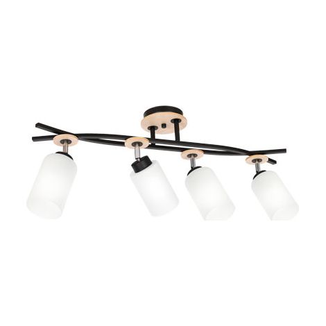 Plafonnier noir verre bois clair Tokio 4xE27 Luminex