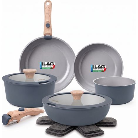 Briebe KB1220GRY Batterie de Cuisine Induction Céramique Poignée Amovible Set 13 Pièces sans PFOA Gris (1/5)