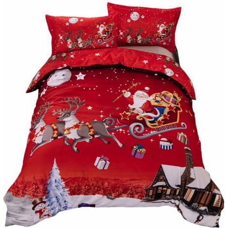 Parure de lit de Noël avec housse de couette et motif renne du Père Noël, cadeau de Noël (double (200 x 200 cm)) (1/4)