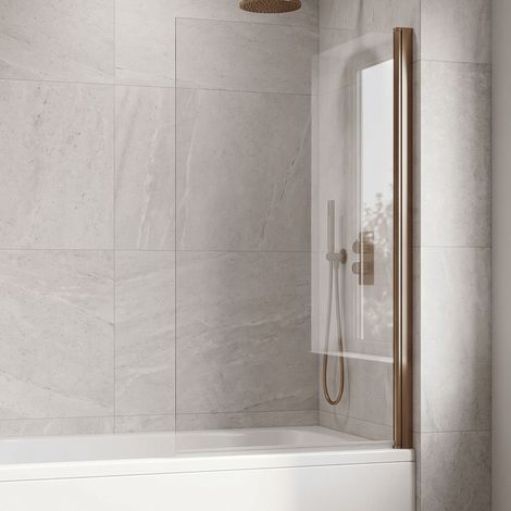 Nuie Pacific Brushed Bronze Profile Square Hinged Bath Screen 1430mm H x 790mm W - 6mm Glass