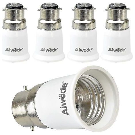 Adaptateur de douille B22 vers E27, lot de 5 adaptateurs pour ampoules LED et halogènes, puissance max. 200 W, 0-250 V, résistant à la chaleur jusqu'à 120 °C. (1/4)