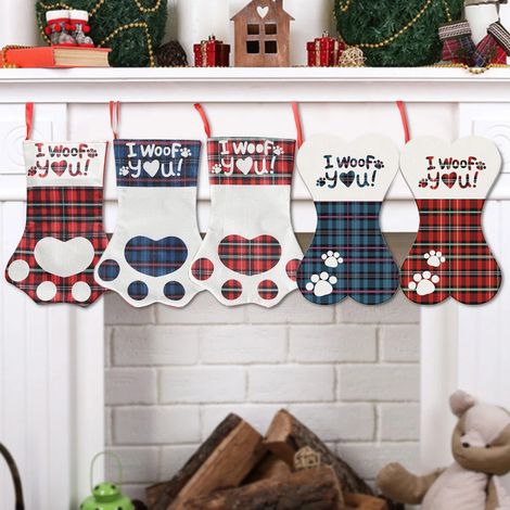 Chaussette de Noël en forme de patte d'animal, décoration de Noël à suspendre près de la cheminée (5 pièces) (1/4)