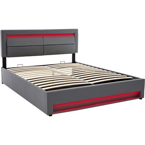 Cama canapé tapizada 140 x 200 cm gris con USB, LED y almacenamiento HOMVRA (1/5)