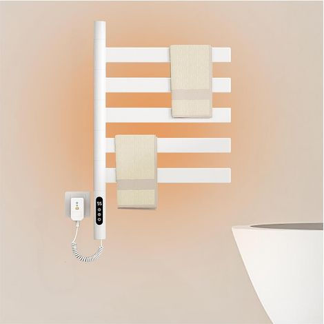 Sèche Serviette électrique, Chauffe Serviette Salle De Bain Rotatif à 180 avec écran LED/Minuterie/Température Ajustable, Thermostat Chauffe Serviette avec Température Constante,White (1/5)