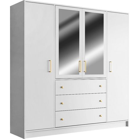 Armadio 4 ante e 3 cassetti Con specchi L196 cm Bianco - LIZANDRO (1/4)