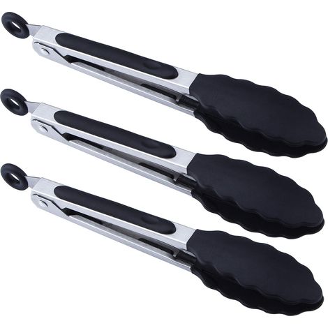 Pinces De Cuisine - 18 Cm - Silicone Alimentaire Et Acier Inoxydable - Pour Service Table Et Buffet - Lot De 3 (1/5)