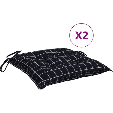 Coussins de chaise lot de 2 carreaux noir 50x50x7 cm (1/5)