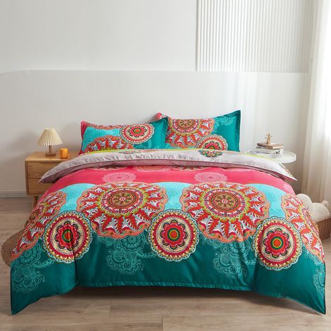 Parure de lit en Microfibre avec Housse de Couette bohème colorée et rétro pour très Grand lit (1/5)