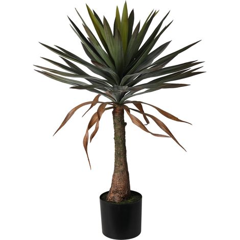 Pianta artificiale "Yucca" con vaso in plastica nero, con foglie in plastica decorazione ambiente