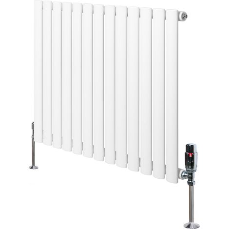 Radiateur à Colonnes Ovales & Vannes 1 Panneau 600 x 780 mm en Acier Carbone Blanc Chauffage Centrale Moderne Horizontale Monté Sur Mur Cuisine [Brosse de Nettoyage & Supports INCLUSES] (1/5)