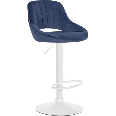 Sgabello da bar regolabile in altezza x1 in velluto blu con schienale traforato e base in metallo bianco 100005729