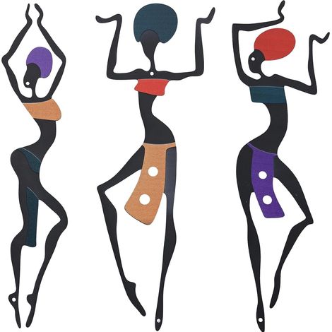 CCYKXALot De 3 Métal Tableau Decoration Murale,Fille Africaine Danse Ethnique Sculpture Murale,Pour Salon, Couloir, Triptyque Mural Maximaliste(Femme Noire) (1/5)