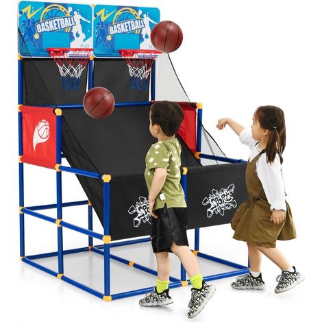Jeu d'arcade de basket-ball pour enfants, support de basket-ball avec 2 paniers, 90 x 90 x 140 cm
