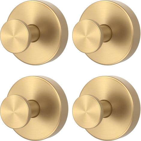 Ganchos de ventosa de alta resistencia, una versión mejorada de los ganchos metálicos para toallas que no requieren taladro, adecuados para cuartos de ducha y baños, color dorado (juego de 4). (1/5)