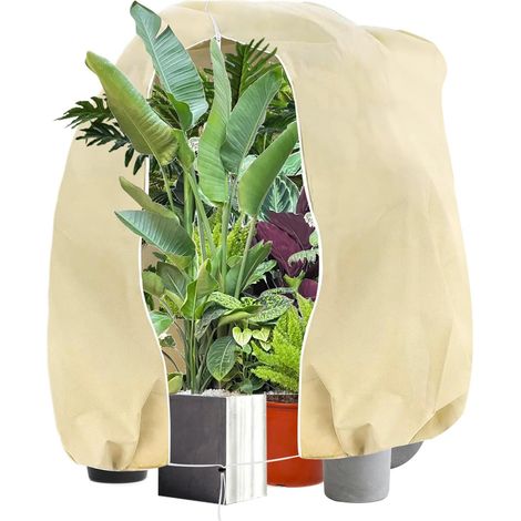 Housses d'hivernage,Plante Housses Protection,Housse Protection Plante Hiver,Voile d’Hivernage avec Cordon de Serrage et Zipper,Non-Tissée 80g/m²,Résistant aux UV,Réutilisable 180x120cm Beige