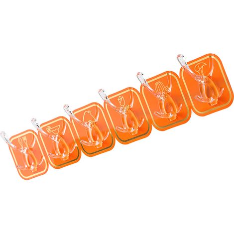 Lot de 6 Crochets Adhésifs Acrylique Transparent, Fixation Murale Sans Percer, Résistance Renforcée, pour Cuisine et Salle de Bains, Orange (1/5)