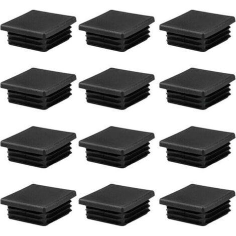 Couvercles de tubes carrés en plastique noir, 12 pièces, 50x50mm, pour tuyaux métalliques, chaises, canapés et tables (1/5)