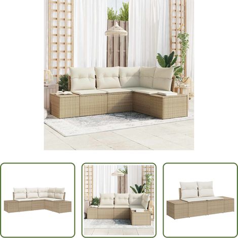 Terrassensofa -  Gartensofa-set mit Speicher 4 pcs Beige und Creme Poly-Rattan (1/5)